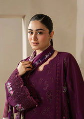 ELAF-3PC DHANAK EMBROIDERED SHIRT WITH COUTRAI PRINTED SHAWL AND TROUSER-ADR-5253