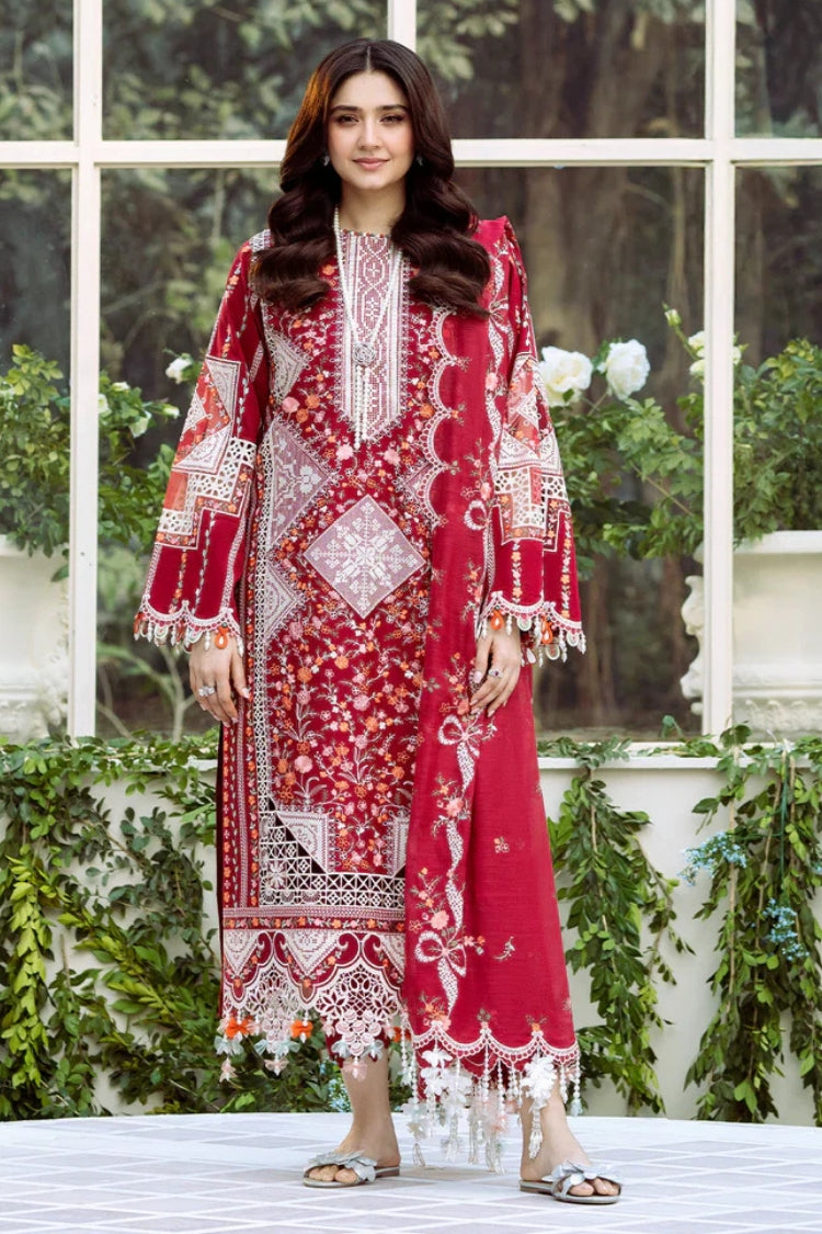 BIN ILYAS-3PC LAWN HEAVY EMBROIDERED SHIRT WITH KHADDI NET EMBROIDERED DUPATTA & LAWN TOUSER-ADR-4724