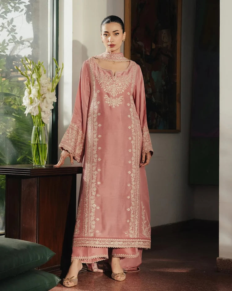 ZIVA-3PC RAW SILK EMBROIDERED SHIRT WITH SILK EMBROIDERED DUPATTA AND EMB TROUSER-ADR-5141