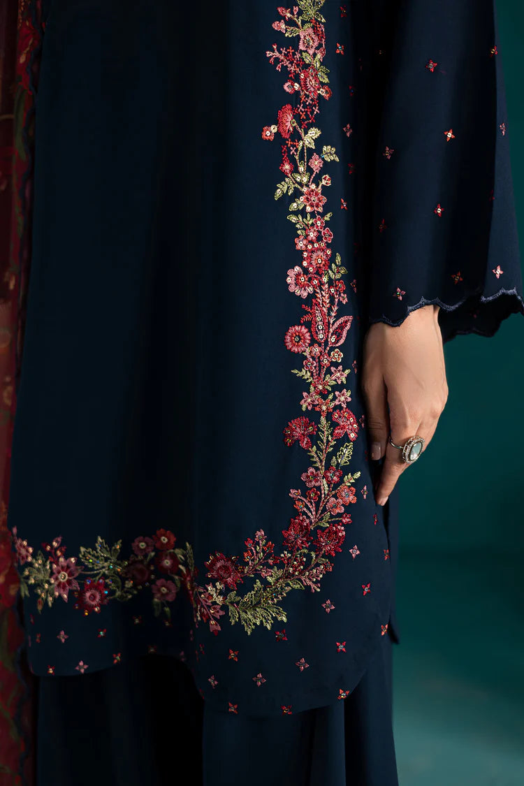 BATIK-3PC DHANAK EMBROIDERED SHIRT WITH COURTRAI PRINTED SHAWL & EMB TROUSER-ADR-4231