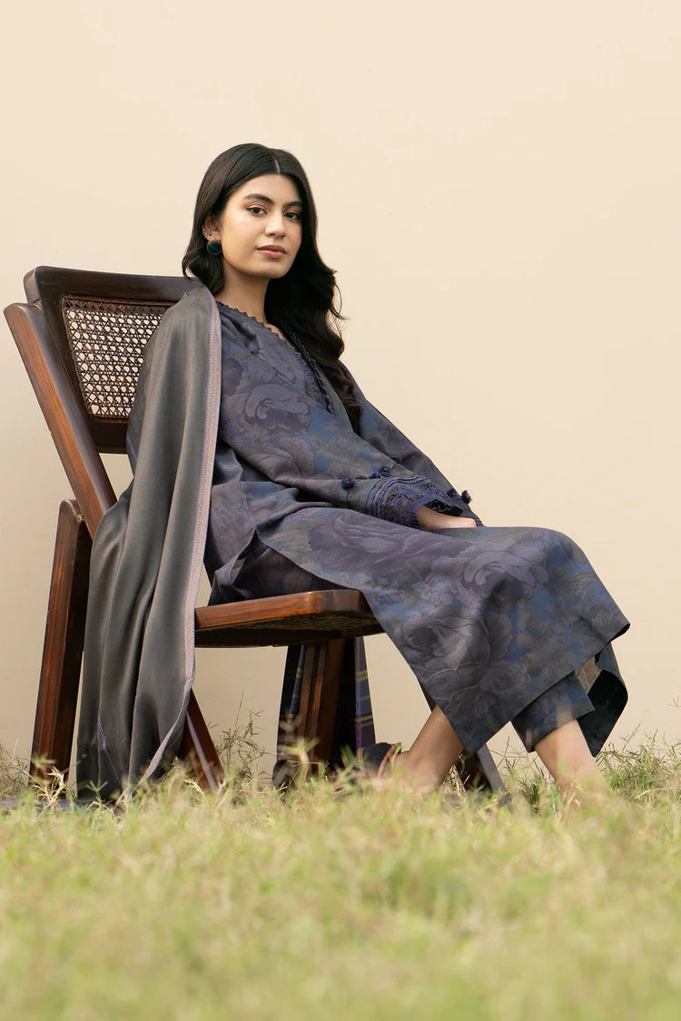 BAROQUE-3PC KHADDAR PRINTED SHIRT WITH KHADDAR PRINT DUPATTA AND PRINT TROUSER-ADR-2631