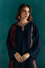 BATIK-3PC DHANAK EMBROIDERED SHIRT WITH COURTRAI PRINTED SHAWL & EMB TROUSER-ADR-4231