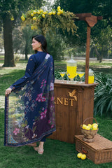 GARNET-3PC LAWN EMBROIDERED SHIRT WITH CHIFFON PRINT DUPATTA AND EMB TROUSER-ADR-4838