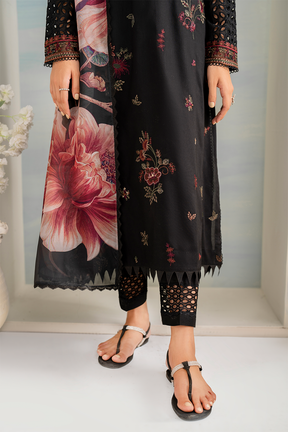 IZNIK- 3PC DHANAK EMBROIDERED SHIRT WITH COUTURE PRINT SHAWL AND TROUSER-ADR- 3175