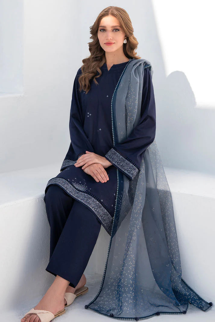 JAZMIN- 3PC DHANAK HEAVY EMBROIDERED SHIRT WITH WOOL PRINT SHAWL-ADR-3219