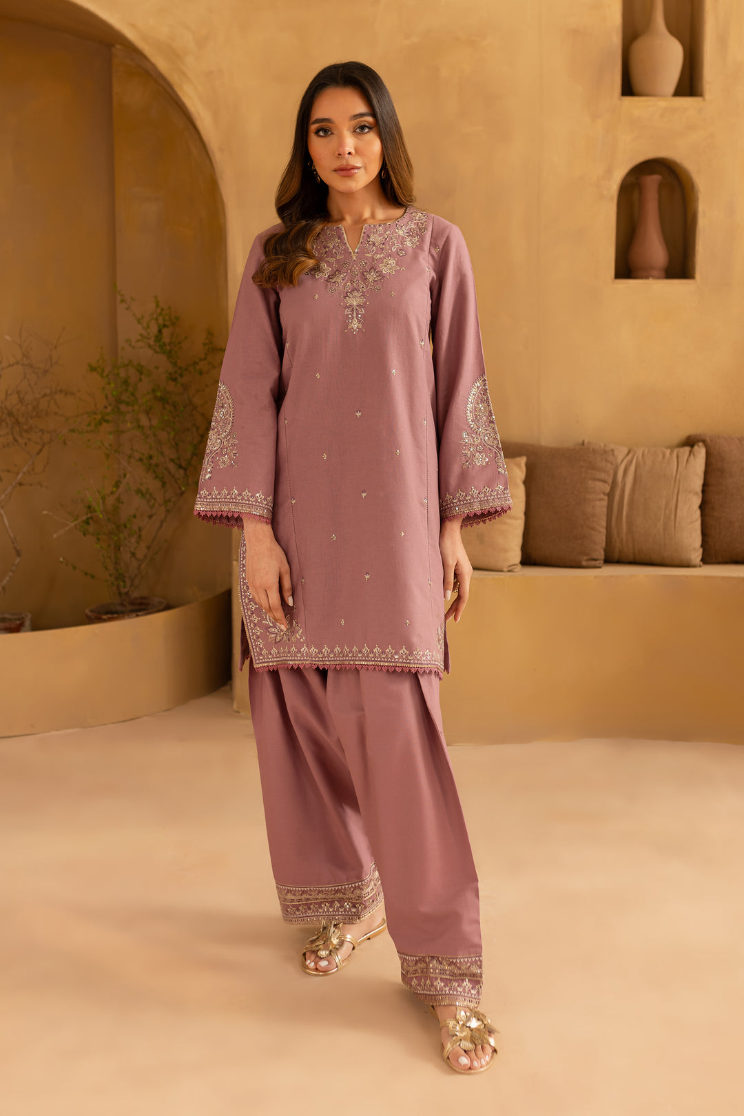 BATIK-2PC SEQUIN DHANAK EMBROIDERED SHIRT WITH SEQUIN DHANAK EMBROIDERED TROUSER-ADR-106