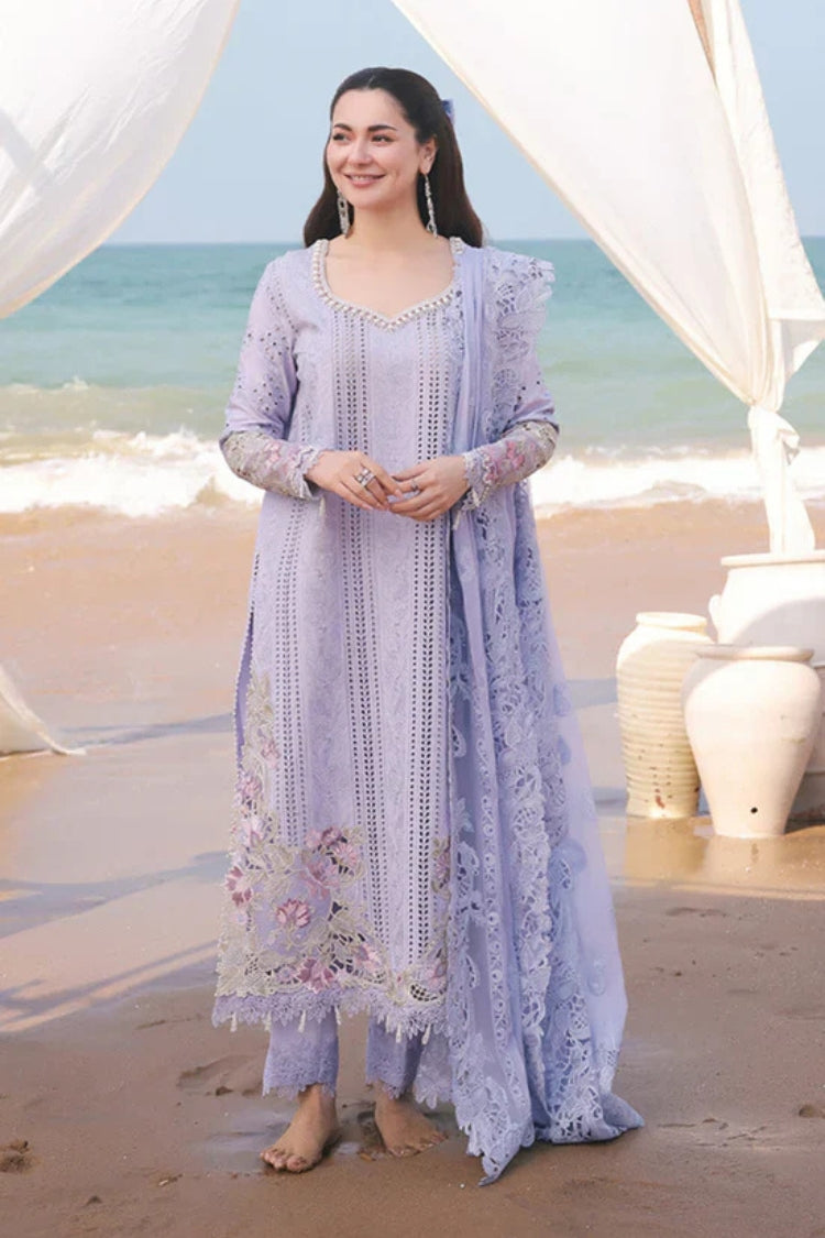 IMROZIA-3PC LAWN CHIKANKARI EMBROIDERED SHIRT WITH KHADDI NET EMB DUPATTA AND TROUSER-ADR-4508