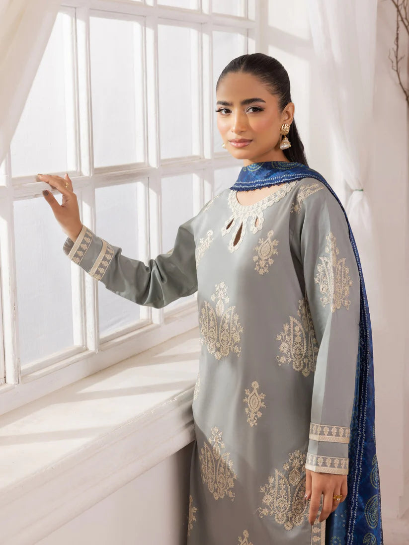 MOHAGNI-3PC LAWN EMBROIDERED SHIRT WITH MONARK PRINTED DUPATTA AND TROUSER-ADR-3741