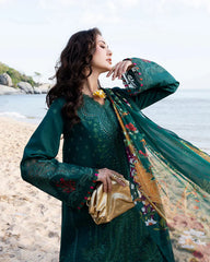 JADE-3PC LAWN CHIKAN EMBROIDERED SHIRT WITH CHIFFON PRINTED DUPATTA AND TROUSER-ADR-4877