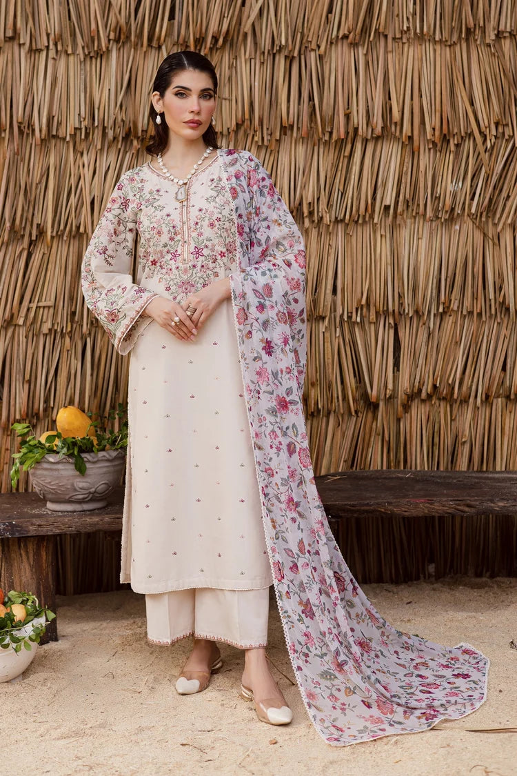 BATIK-3PC DHANAK EMBROIDERED SHIRT WITH WOOL PRINTED SHAWL AND EMB TROUSER -ADR-5040