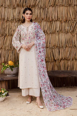 BATIK-3PC DHANAK EMBROIDERED SHIRT WITH WOOL PRINTED SHAWL AND EMB TROUSER -ADR-5040