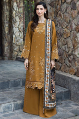 IZNIK-3PC DHANAK EMBROIDERED SHIRT WITH WOOL DIGITAL PRINT SHAWL AND TROUSER-ADR-5038