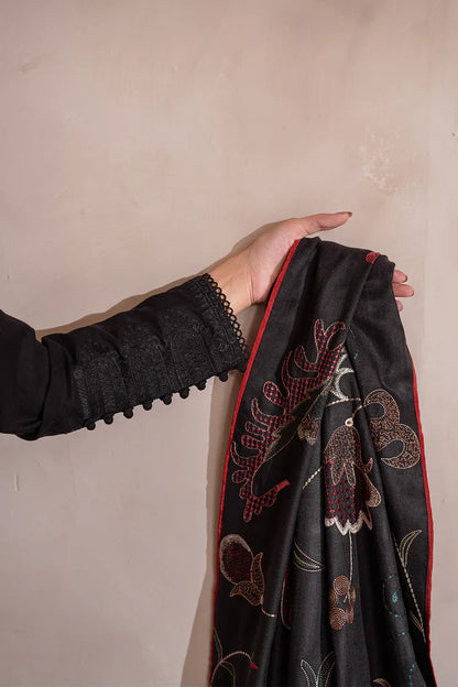 IZNIK-3PC DHANAK EMBROIDERED SHIRT WITH DHANAK EMBROIDERED SHAWL & TROUSER-ADR-3407