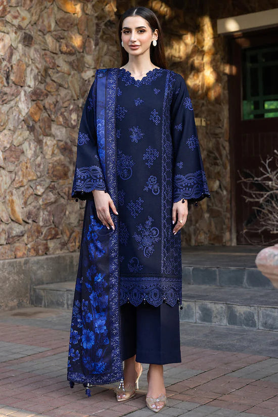 BATIK-3PC DHANAK EMBROIDERED SHIRT WITH COURTRAI PRINTED SHAWL AND TROUSER-ADR-4390