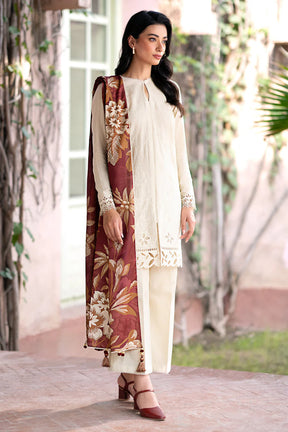 JAZMIN- 3PC DHANAK EMBROIDERED SHIRT WITH WOOL PRINT SHAWL AND TROUSER-ADR-3320-B