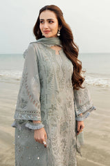 NUREH-3PC DHANAK LASER WORK EMBROIDERED SHIRT WITH CHIFFON EMBROIDERED DUPATTA & TROUSER-ADR-4214