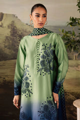 NUREH-3PC SHAMOZE SILK PRINTED EMB SHIRT WITH SOFT SILK PRINTED EMB DUPATTA AND TROUSER-ADR-1736