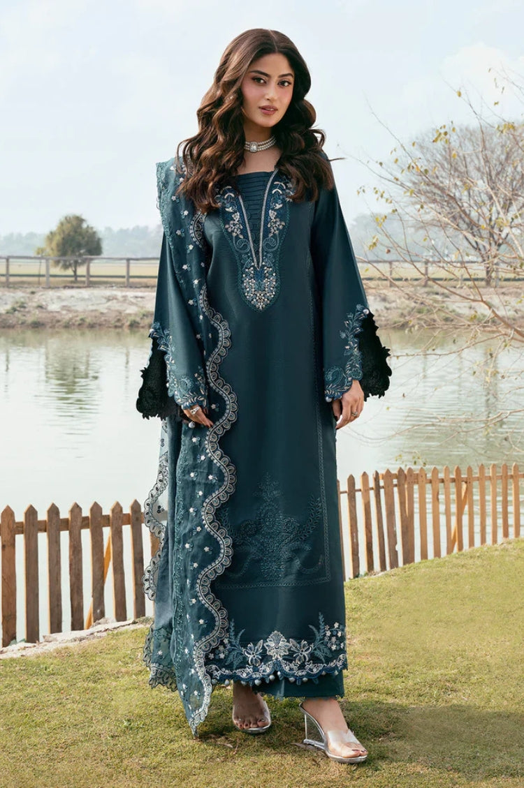 IZEL-3PC LAWN EMBROIDERED SHIRT WITH KHAADI NET EMBROIDERED DUPATTA AND TROUSER-ADR-4822
