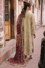 NUREH-3PC DHANAK EMBROIDERED SHIRT WITH COURTRAI PRINTED SHAWL & TROUSER-ADR-4341