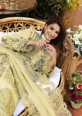 ELAF-3PC LAWN CHIKANKARI EMBROIDERED SHIRT WITH KHAADI NET EMB DUPATTA AND EMB TROUSER-ADR-4601