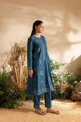 BATIK-3PC DHANAK EMBROIDERED SHIRT WITH CHIFFON EMBROIDERED DUPATTA AND TROUSER-ADR-4195