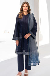 JAZMIN- 3PC DHANAK HEAVY EMBROIDERED SHIRT WITH WOOL PRINT SHAWL-ADR-3219