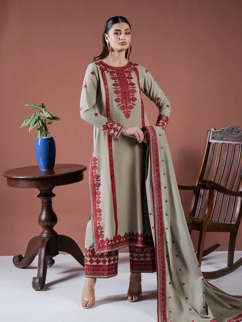 Asim Jofa-Lawn 3pc Embroidered Shirt With Lawn Embroidered Dupatta & Embroidered Trouser-ADR-3563