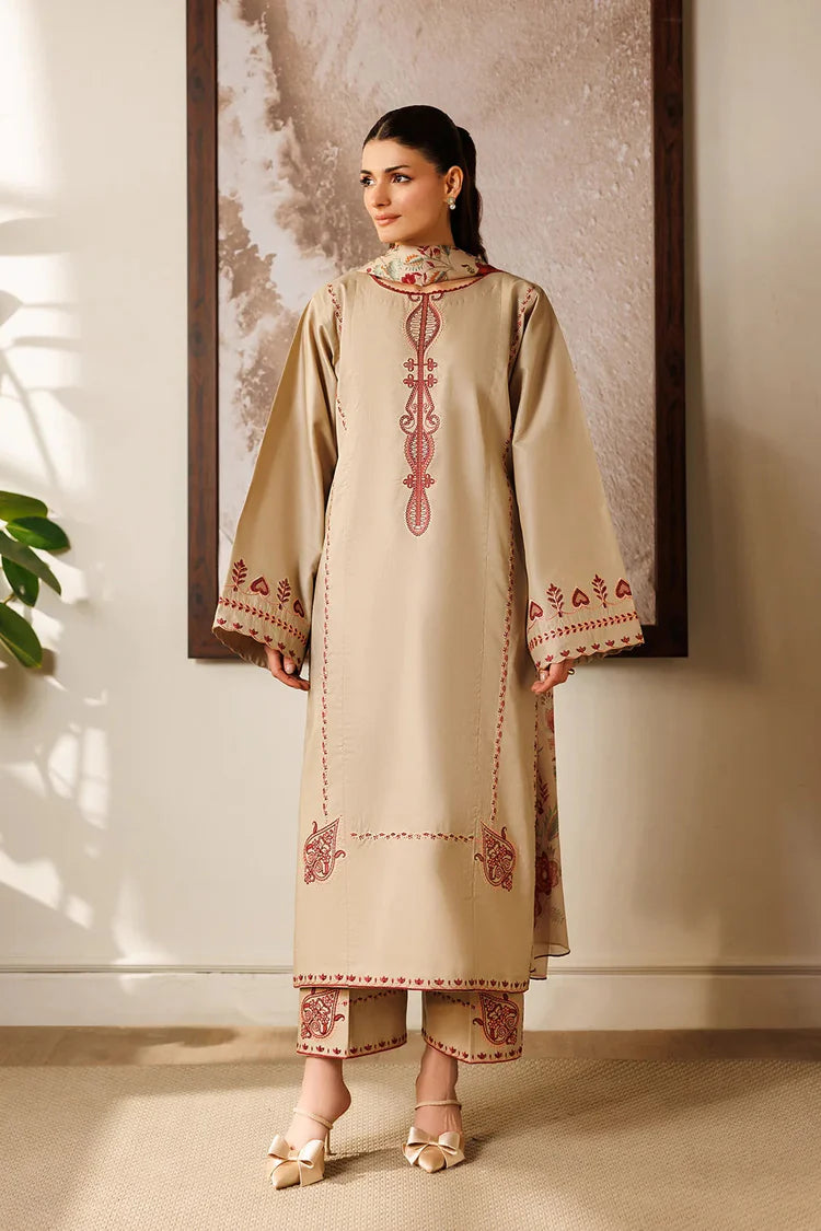 BAROQUE-3PC LAWN EMBROIDERED SHIRT WITH CHIFFON PRINTED DUPATTA AND EMB TROUSER-ADR-4869