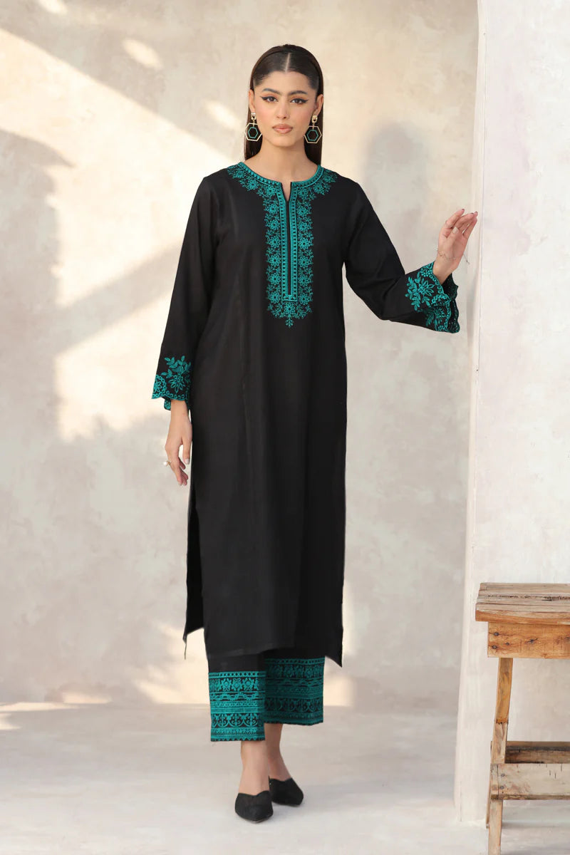 FEROZAE-2PC DHANAK EMBROIDERED SHIRT WITH DHANAK EMB TROUSER-ADR-3387 B