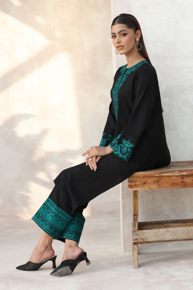 FEROZAE-2PC DHANAK EMBROIDERED SHIRT WITH DHANAK EMB TROUSER-ADR-3387 B