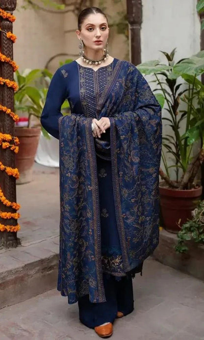 BAREEZE - 3PC DHANAK EMBROIDERED SHIRT WITH DHANAK EMBROIDERED SHAWL AND TROUSER -ADR-4032