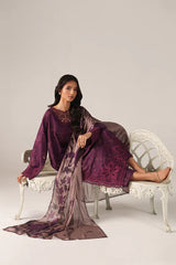 IZNIK-3PC LAWN CHIKANKARI EMB PRINTED SHIRT WITH SILK PRINTED DUPATTA AND PRINTED TROUSER-ADR-020