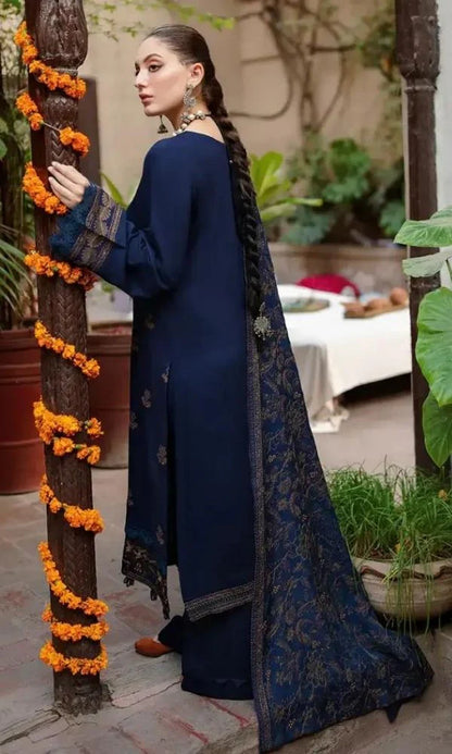 BAREEZE - 3PC DHANAK EMBROIDERED SHIRT WITH DHANAK EMBROIDERED SHAWL AND TROUSER -ADR-4032