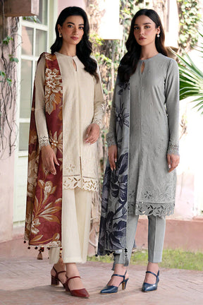 JAZMIN- 3PC DHANAK EMBROIDERED SHIRT WITH WOOL PRINT SHAWL AND TROUSER-ADR-3320-B