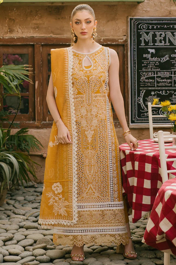 MAHNUR-3PC LAWN CHIKAANKARI EMBROIDERED SHIRT WITH KHADDI NET EMB DUPATTA AND TROUSER -ADR-4704