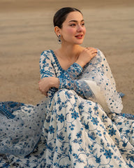 FAIZA SAQLAIN- 3PC DHANAK EMBROIDERED FROCK WITH KHADDI NET EMBROIDERED DUPATTA AND TROUSER-ADR-5069