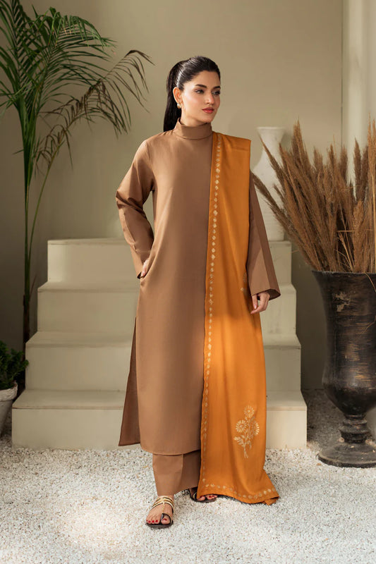 KASTOOR-3PC DHANAK SHIRT WITH WOOL PRINTED SHAWL AND TROUSER-ADR-3414