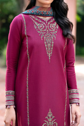 JAZMIN - 3PC DHANAK EMBROIDERED SHIRT WITH WOOL PRINTED SHAWL & TROUSER -ADR-3396