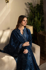 SAPPHIRE-3PC DHANAK EMBROIDERED SHIRT WITH DHANAK EMBROIDERED SHAWL AND TROUSER-ADR-4392