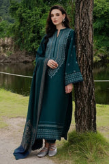 YARDS-3PC DHANAK EMBROIDERED SHIRT WITH COUTRAI PRINTED SHAWL AND TROUSER-ADR-5272