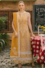 MAHNUR-3PC LAWN CHIKAANKARI EMBROIDERED SHIRT WITH KHADDI NET EMB DUPATTA AND TROUSER -ADR-4704