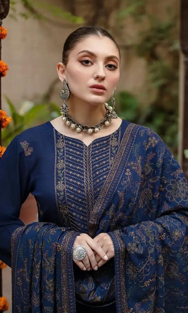 BAREEZE - 3PC DHANAK EMBROIDERED SHIRT WITH DHANAK EMBROIDERED SHAWL AND TROUSER -ADR-4032