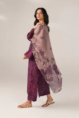 IZNIK-3PC LAWN CHIKANKARI EMB PRINTED SHIRT WITH SILK PRINTED DUPATTA AND PRINTED TROUSER-ADR-020