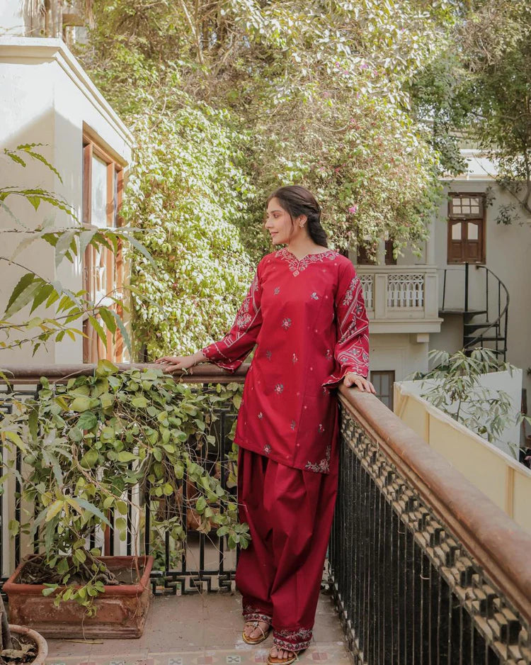 URGE-2PC DHANAK EMBROIDERED SHIRT AND EMBROIDRED TROUSER-ADR-126