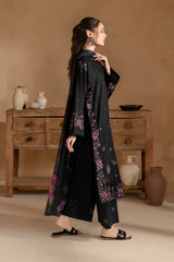 IZNIK-3PC DHANAK EMBROIDERED SHIRT WITH COUTRAI PRINTED SHAWL AND EMB TROUSER-ADR-5147