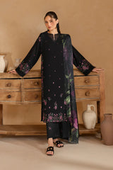 IZNIK-3PC DHANAK EMBROIDERED SHIRT WITH COUTRAI PRINTED SHAWL AND EMB TROUSER-ADR-5147