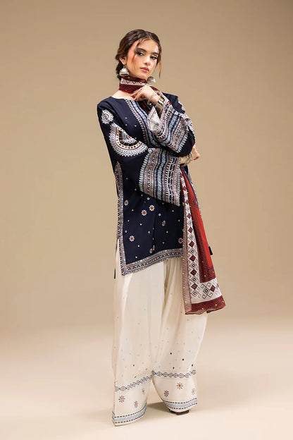 JAZMIN-3PC DHANAK EMBROIDERED SHIRT WITH CORTRAI WOOL PRINTED SHAWL AND EMB TROUSER-ADR-4080