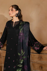 IZNIK-3PC DHANAK EMBROIDERED SHIRT WITH COUTRAI PRINTED SHAWL AND EMB TROUSER-ADR-5147