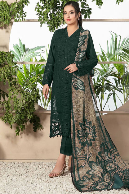 ZAINAB CHOTTANI-3PC CHIKANKAARI LAWN EMBROIDERED SHIRT WITH MONARK PRINT DUPATTA AND TROUSER-ADR-4052 MUNGIYA