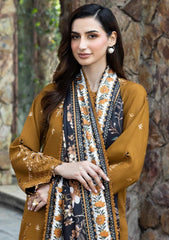 IZNIK-3PC DHANAK EMBROIDERED SHIRT WITH WOOL DIGITAL PRINT SHAWL AND TROUSER-ADR-5038
